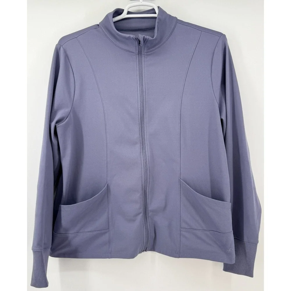 Free Fly Full Zip Jacket Womens 1X Gray Purple Lightweight Stretch Athleisure
